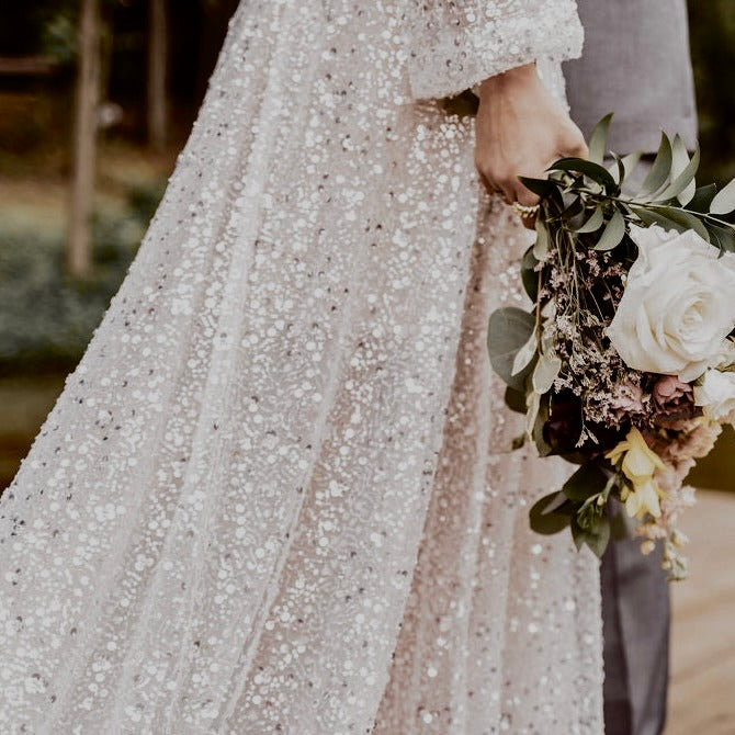 Queen Hannah | Queen Bridal | Boho Sequin Wedding Dress – QUEEN BRIDAL