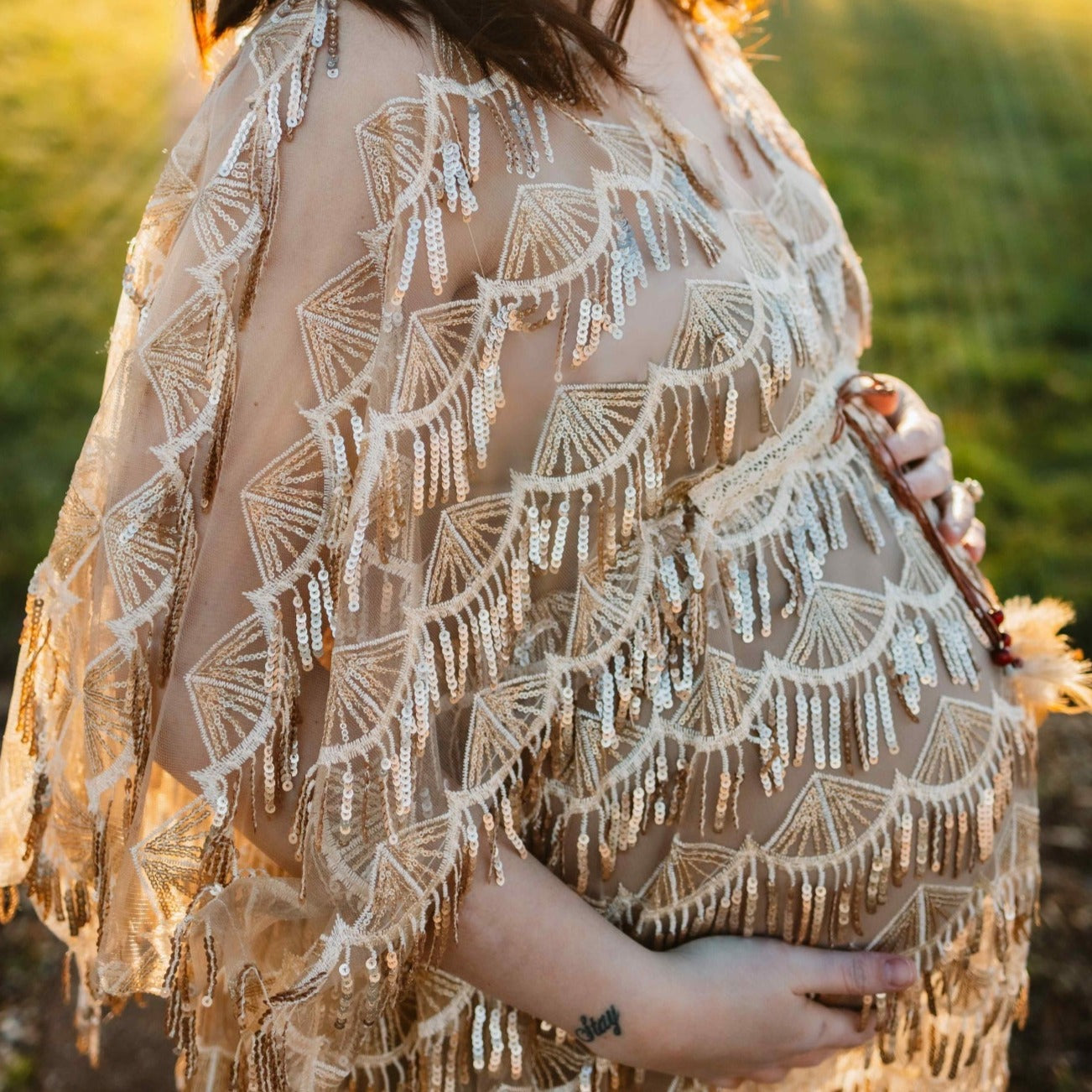 Scalloped Tassel Sequin Photography Gown