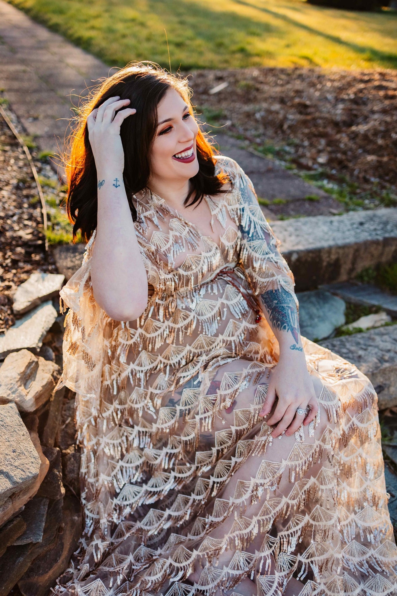 Scalloped Tassel Sequin Photography Gown