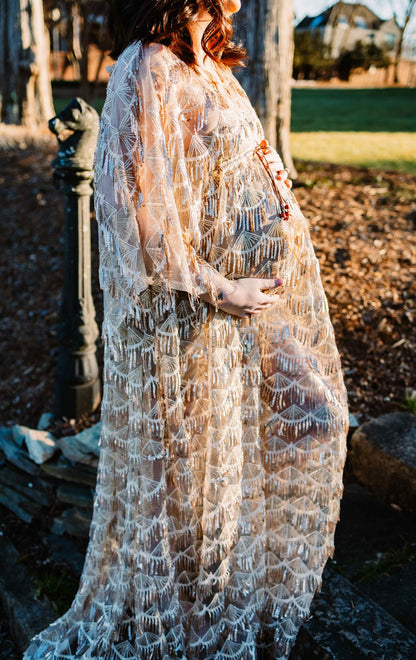 Scalloped Tassel Sequin Photography Gown