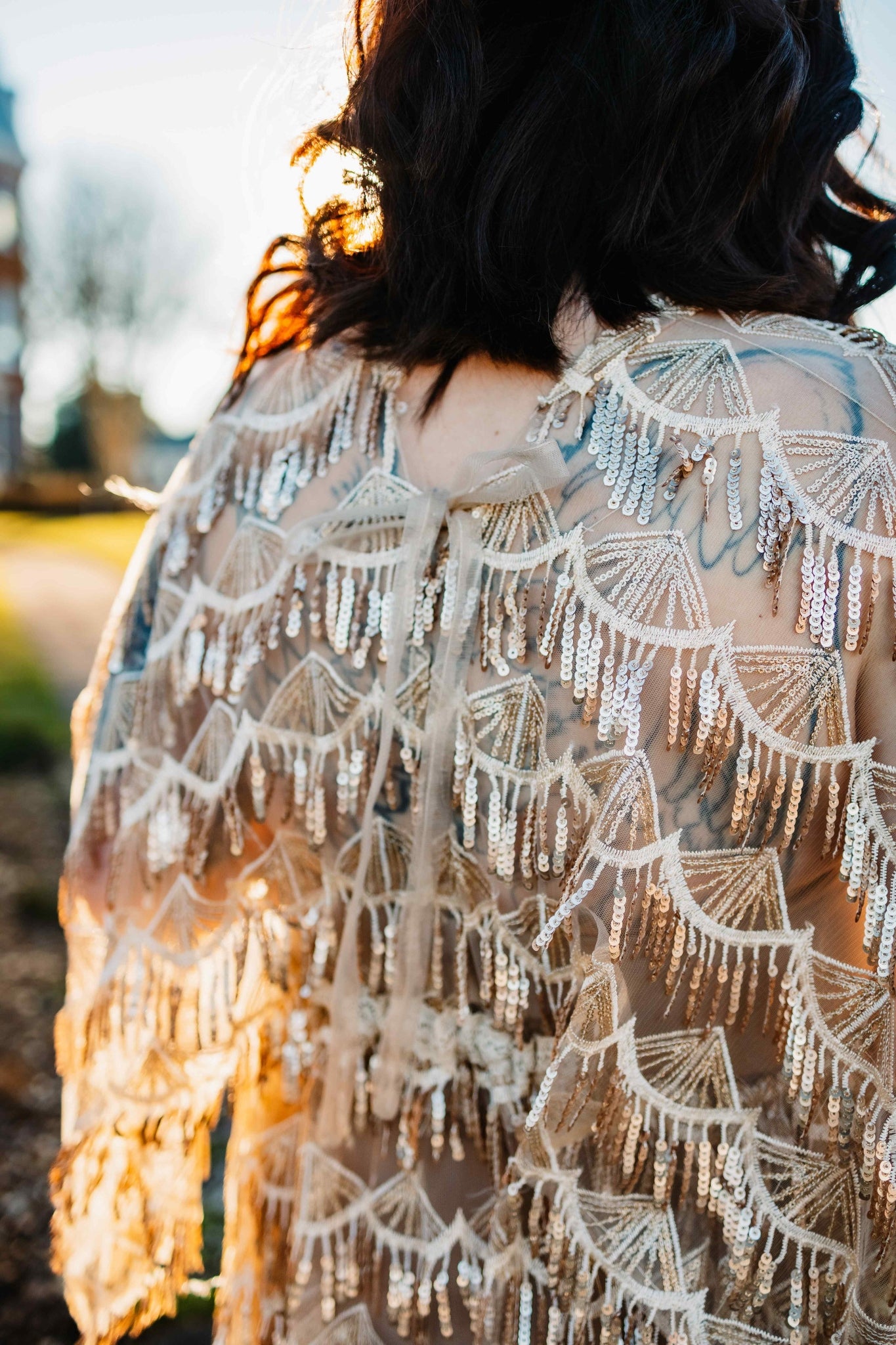 Scalloped Tassel Sequin Photography Gown