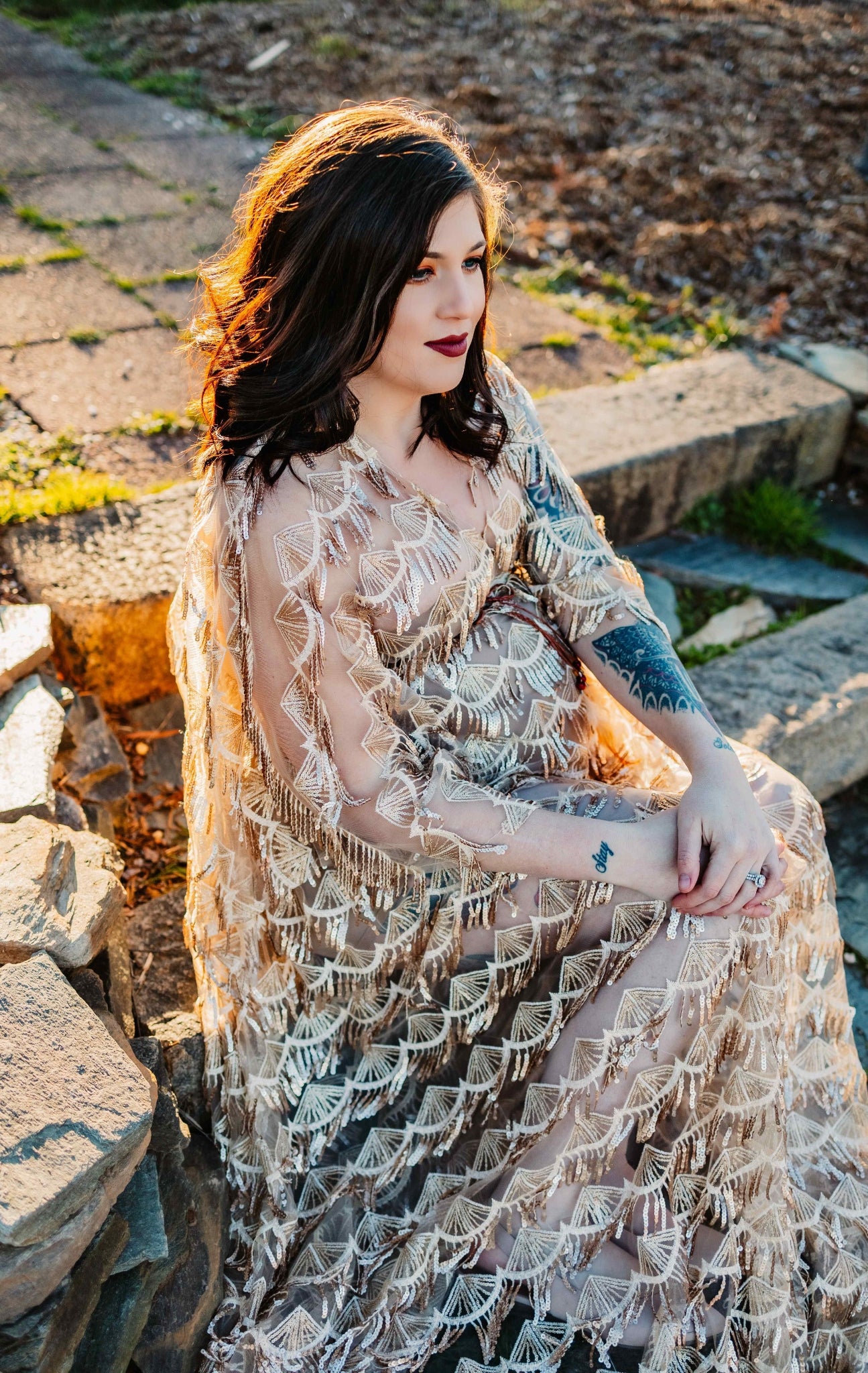 Scalloped Tassel Sequin Photography Gown