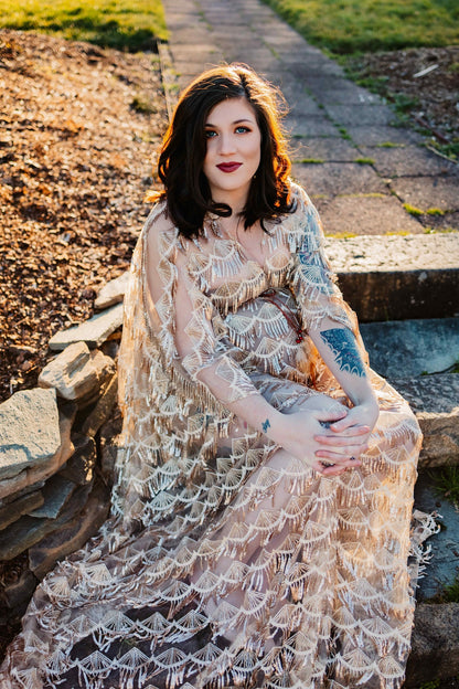 Scalloped Tassel Sequin Photography Gown